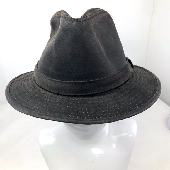 Outdoor Cap Dark Brown Waxed Indiana Jones Brimmed Fedora Hat - Picture 4 of 14